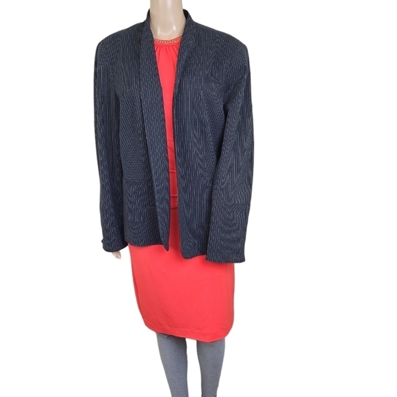 Coldwater Creek Blazer Womens Black White Striped Jacket Open Front - Picture 1 of 8